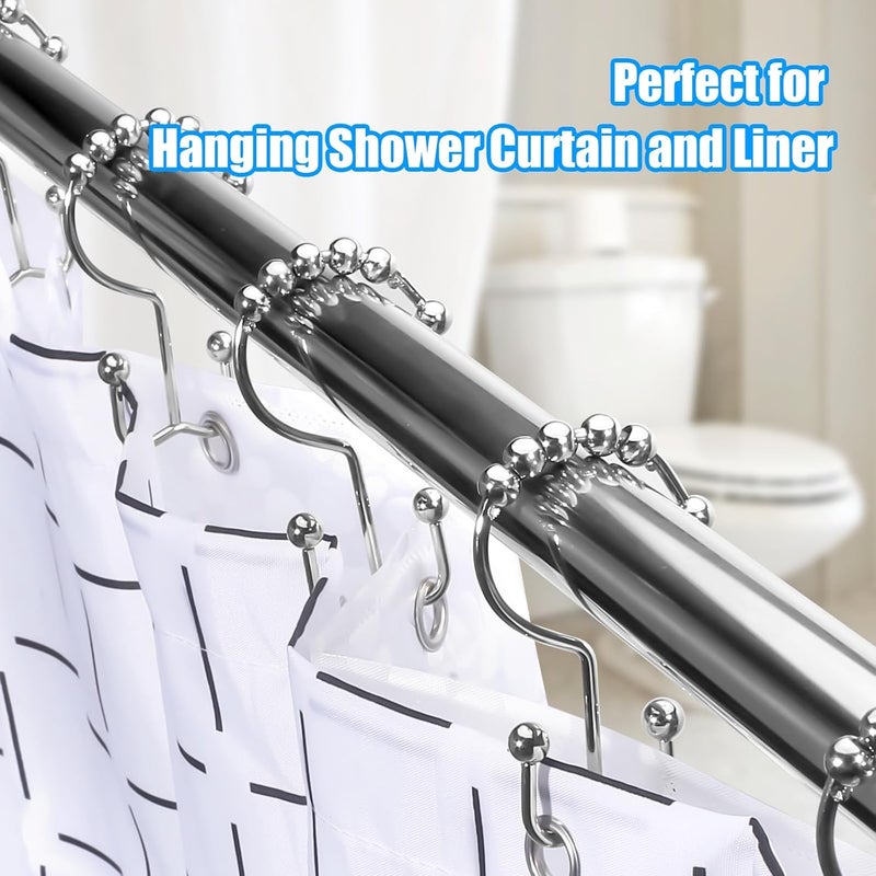 LifHap Shower Curtain Rings,Shower Curtain Hooks,Rust Proof Secure Lock Ring Clips for Hanging Bathroom Curtain (Silver E-Hooks) - Image 2